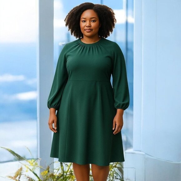 BloomChic Green High Neck Flare Dress 18-20 NWT Waist Defined Knee Length - Picture 1 of 7